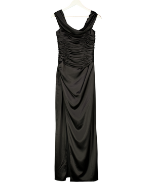 REFORMATION Black Satin Ruched Detail Maxi Dress Gown US4 UK 8