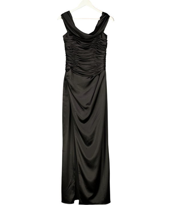 REFORMATION Black Satin Ruched Detail Maxi Dress Gown US4 UK 8