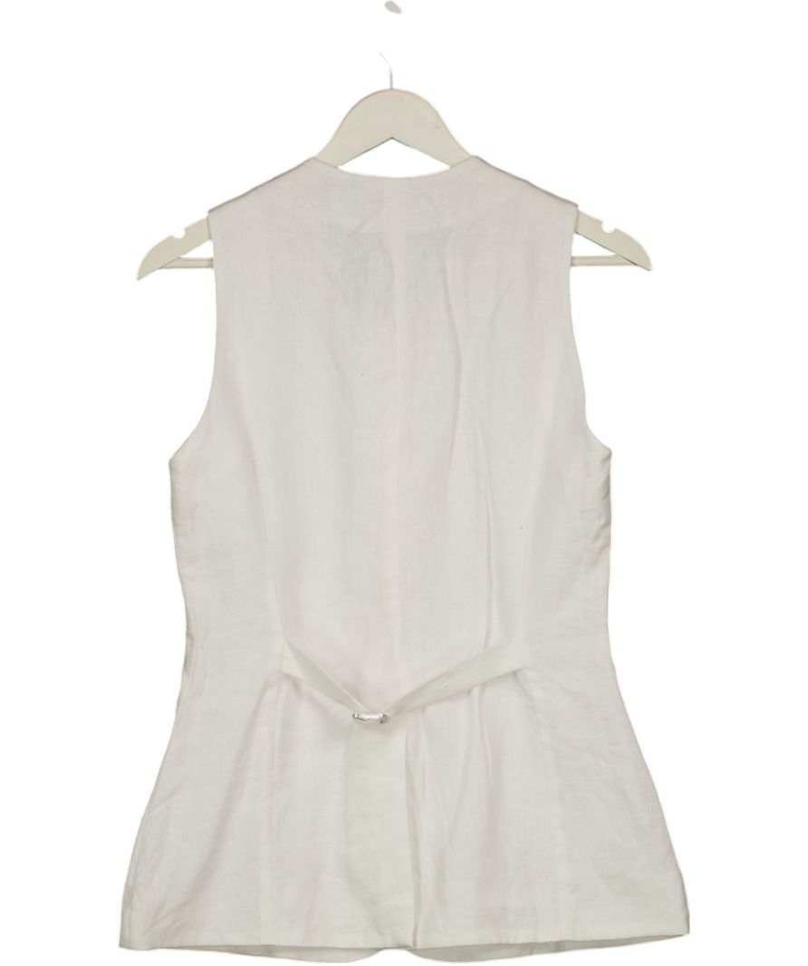 Faithful The Brand White 100% Linen Long Waistcoat Top UK 8