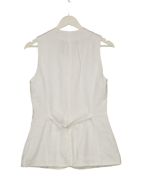 Faithful The Brand White 100% Linen Long Waistcoat Top UK 8
