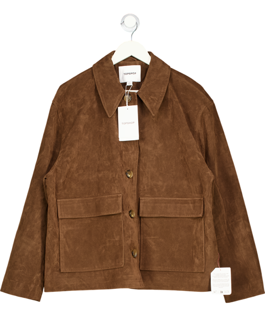 Topshop Brown Faux Suede Patch Pocket Boxy Jacket UK M