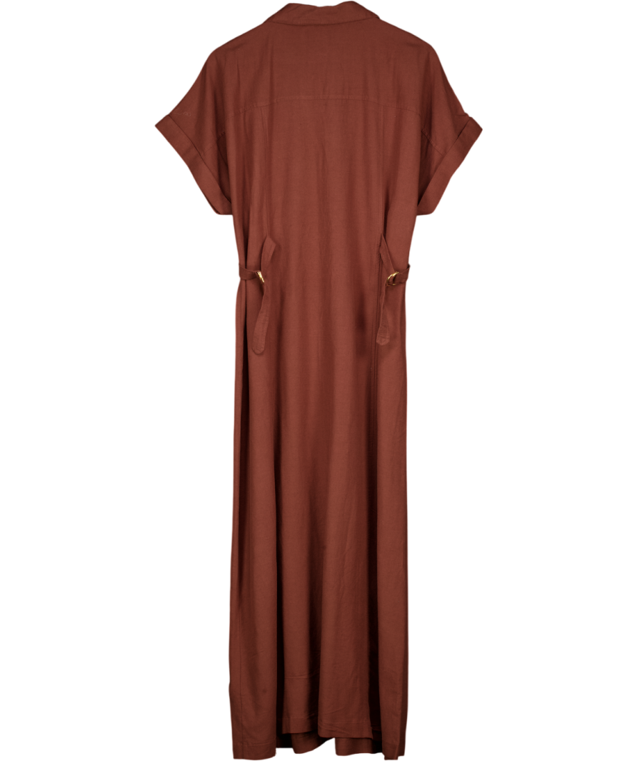 NEW LOOK Dark Brown Linen Blend Shirt Midi Dress UK 18