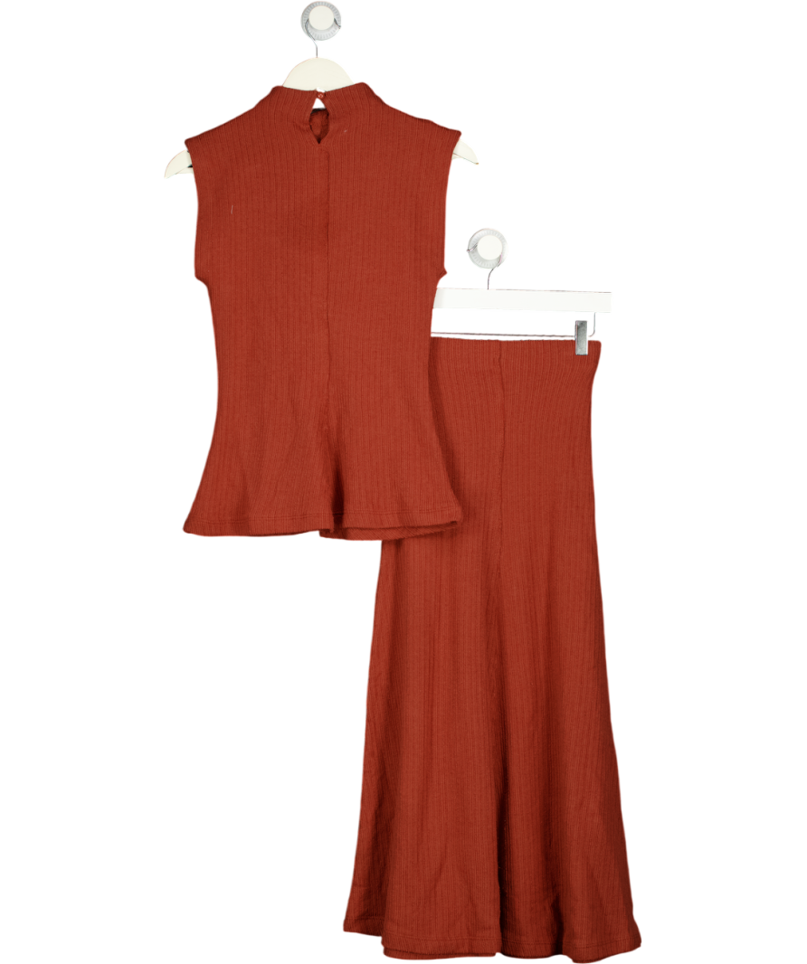 RIVER ISLAND 2-piece Brown Textured Grown On Neck Top & Skirt Set UK XS