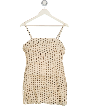 AUTEUR Cream / Black Ruched Polk Dot Mini Dress UK S