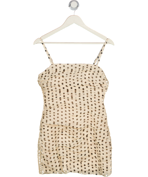 AUTEUR Cream / Black Ruched Polk Dot Mini Dress UK S
