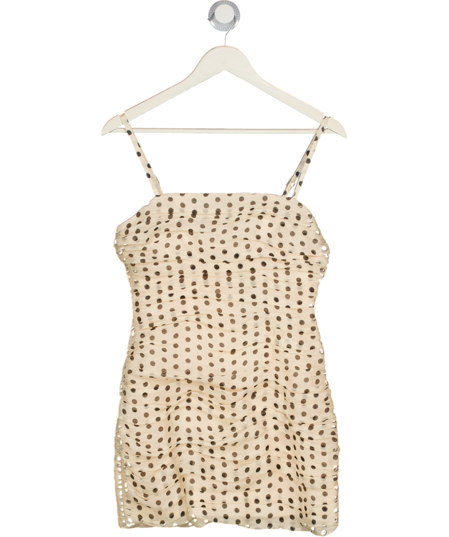AUTEUR Cream / Black Ruched Polk Dot Mini Dress UK S