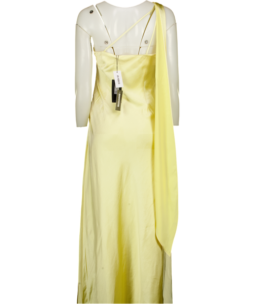 4th & Reckless Yellow Ellen Lemon Satin One Shoulder Maxi Dress UK 10