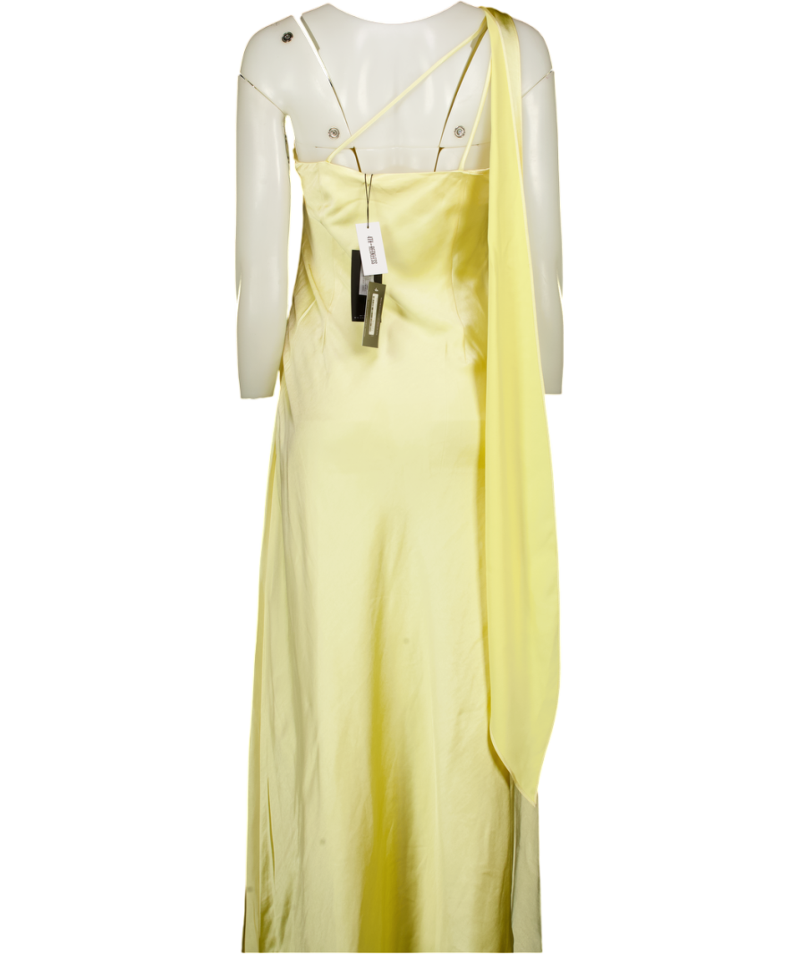 4th & Reckless Yellow Ellen Lemon Satin One Shoulder Maxi Dress UK 10