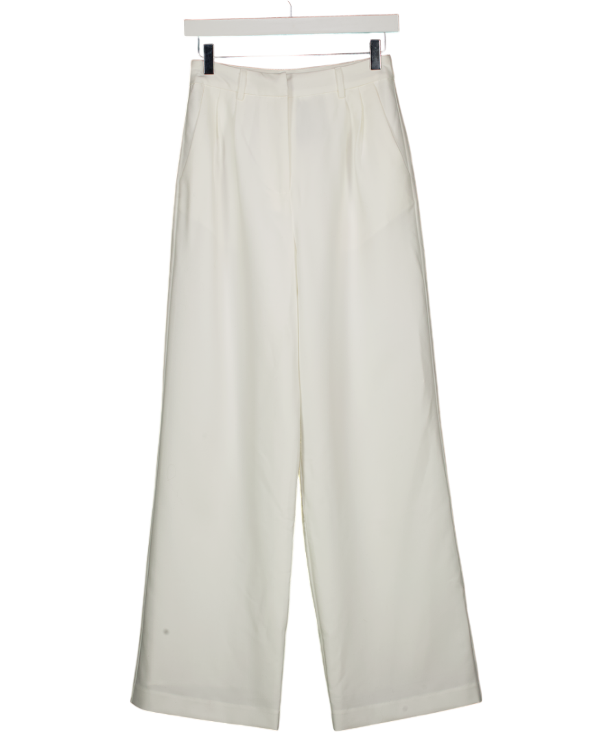 Commense White Solid Wide Leg Pants Without Belt UK XS