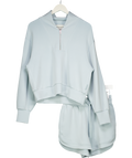Varley Light Blue 2-piece Doublesoft Davison Sweat Top (uk S) And Ollie Shorts (uk Xs) Set UK XS/S