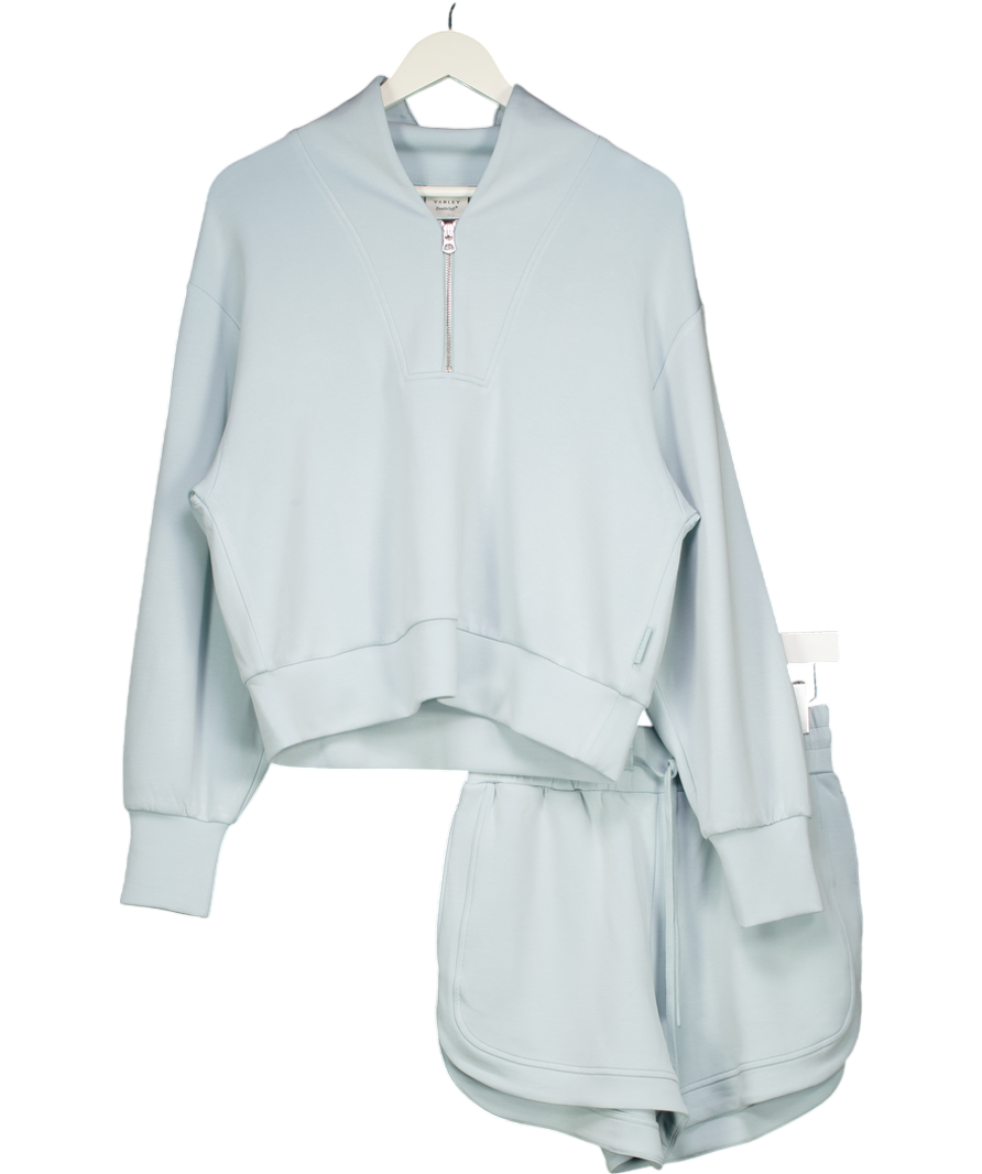Varley Light Blue 2-piece Doublesoft Davison Sweat Top (uk S) And Ollie Shorts (uk Xs) Set UK XS/S
