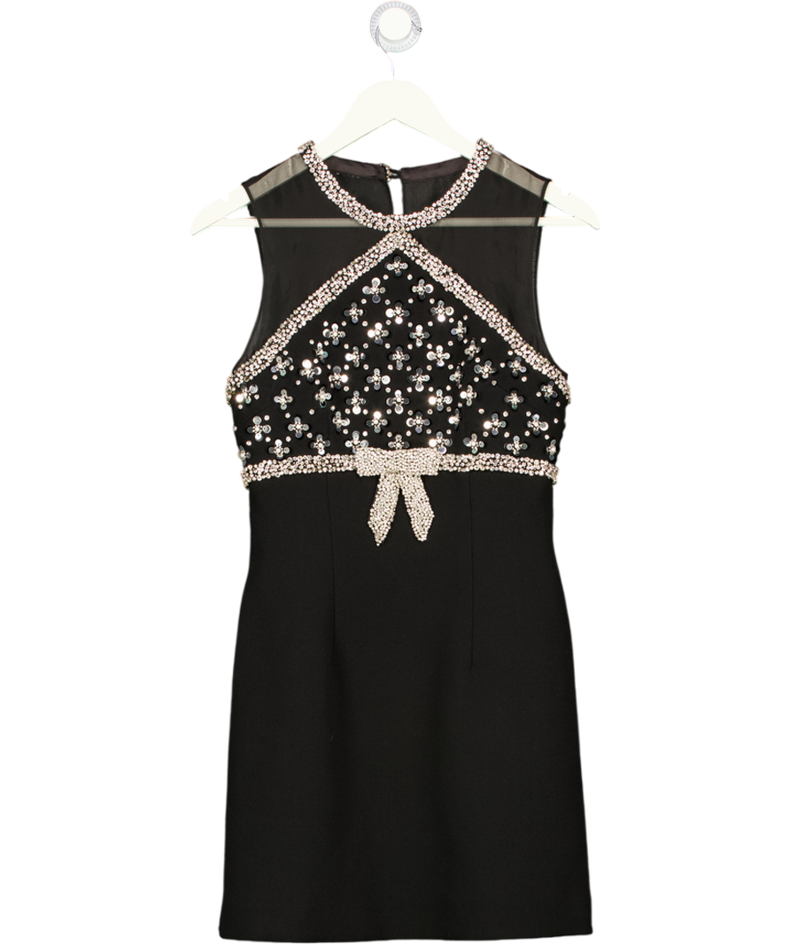 REBECCA VALLANCE X Nicky Hilton Black Crystal Bow Embellished Dress UK 6