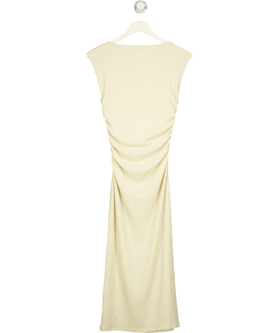 H&M Cream Xream Ruched Side Textured Jersey Midi Dress UK S