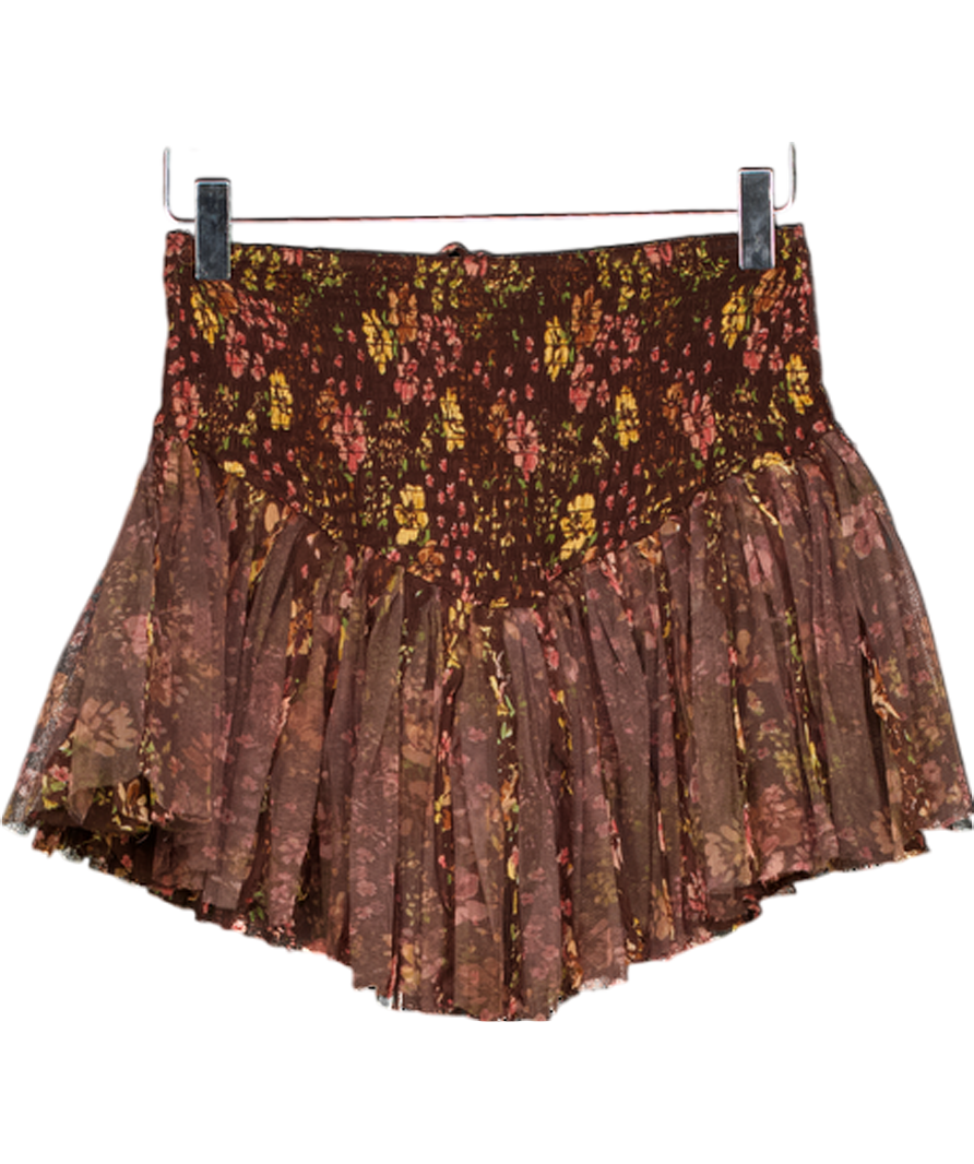 FREE PEOPLE Brown Fp One Blossom Mini Skort UK XS