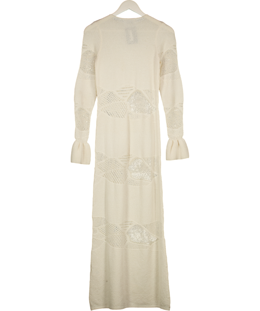 PRETTY LAVISH Cream Lace Patterned Knit Maxi Dress UK XS
