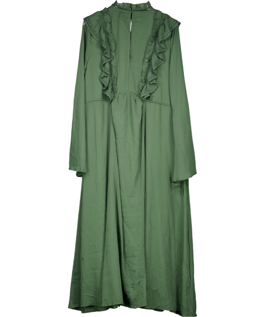ASOS Green High Neck Ruffle Maxi Dress With Lace Inserts UK 18