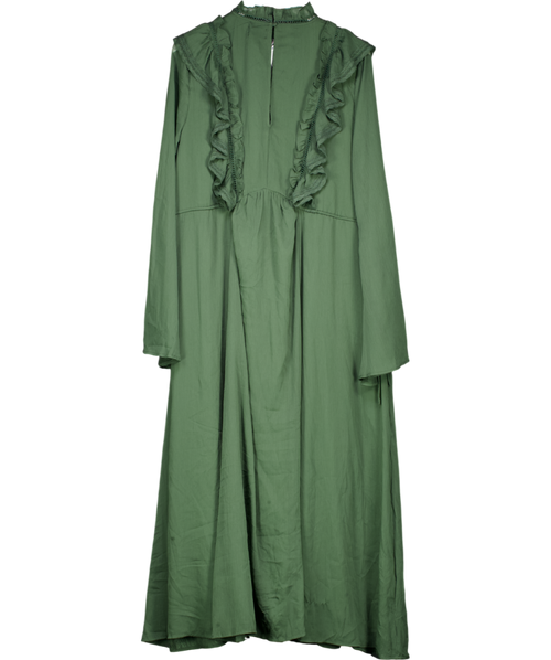 ASOS Green High Neck Ruffle Maxi Dress With Lace Inserts UK 18