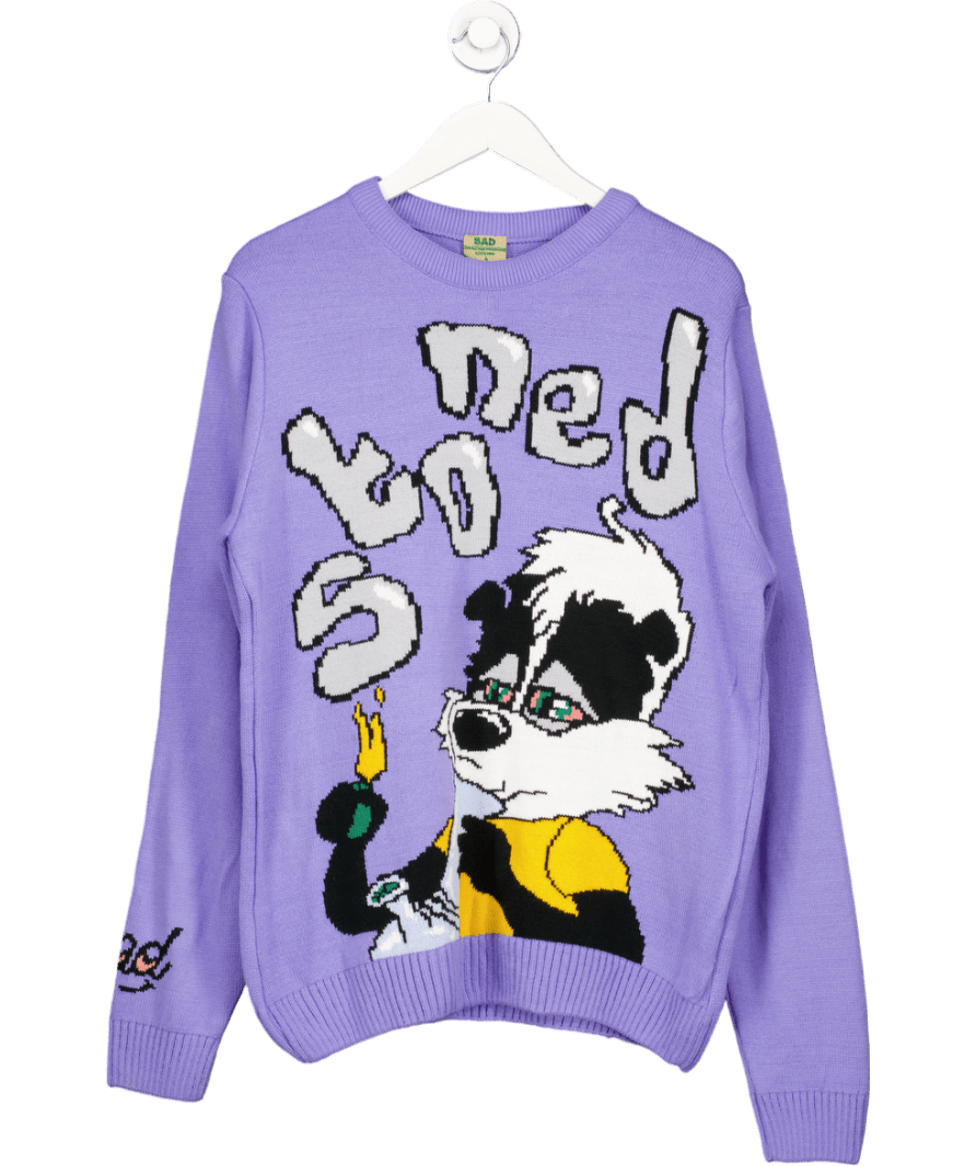 Bad Handwriting Purple "stoned" Graphic Sweater UK S - Reliked