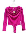River Island Pink Velvet Long Sleeve Cowl Neck Bodysuit UK S