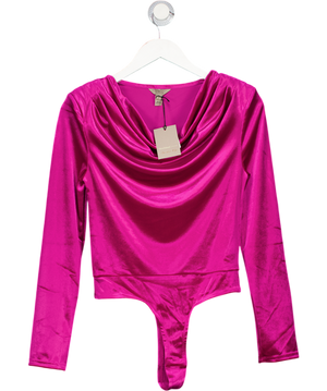 River Island Pink Velvet Long Sleeve Cowl Neck Bodysuit UK S