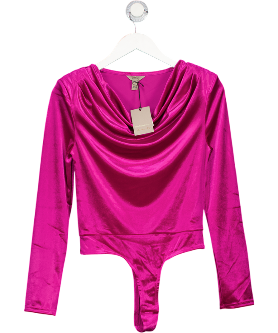 River Island Pink Velvet Long Sleeve Cowl Neck Bodysuit UK S
