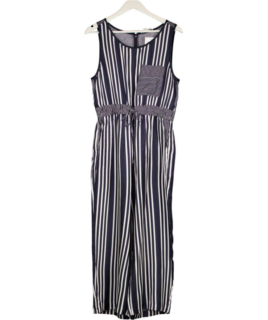 Whistles Navy Blue & White Multi Striped Drawstring Waist Jumpsuit UK M