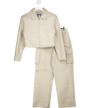 maniere de voir Grey Faux Leather Collared Zip Up Jacket (m) And Wide Leg Trouser (uk10) Set UK M