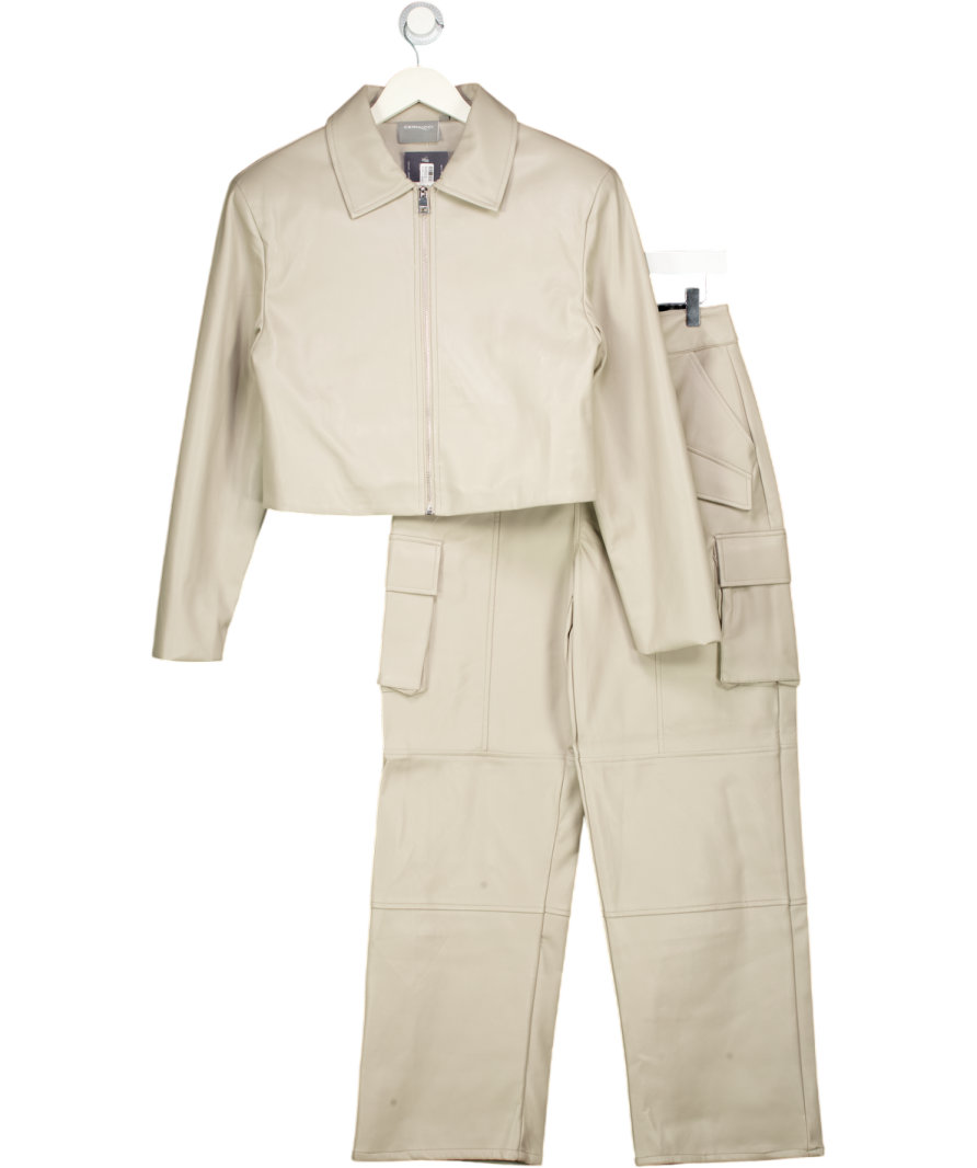 maniere de voir Grey Faux Leather Collared Zip Up Jacket (m) And Wide Leg Trouser (uk10) Set UK M