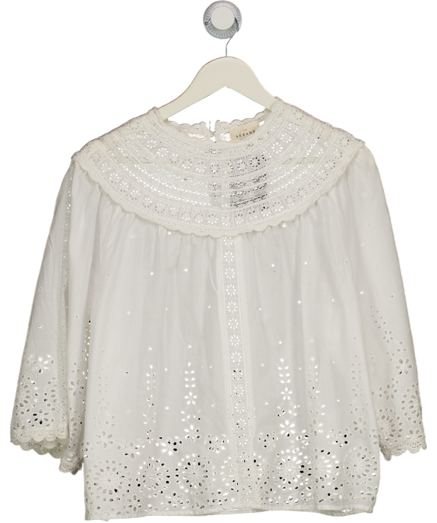 SEZANE White 100% Cotton Broderie Lace Top Fr40 UK 12