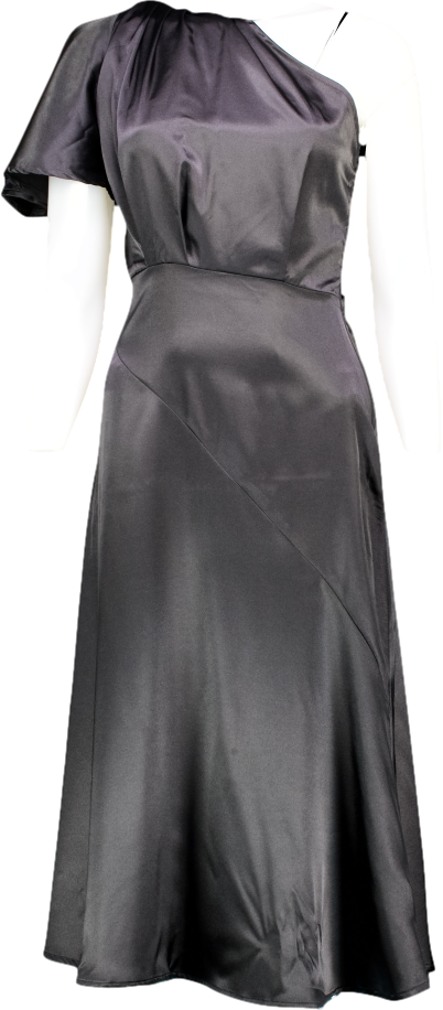 boohoo Black Satin Asymmetric Midaxi Dress UK 8