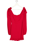 REFORMATION Red Bow Shoulder Long Sleeve Mini Dress Sz0 UK 4