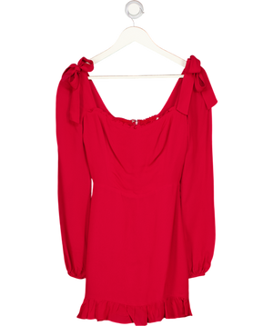 REFORMATION Red Bow Shoulder Long Sleeve Mini Dress Sz0 UK 4