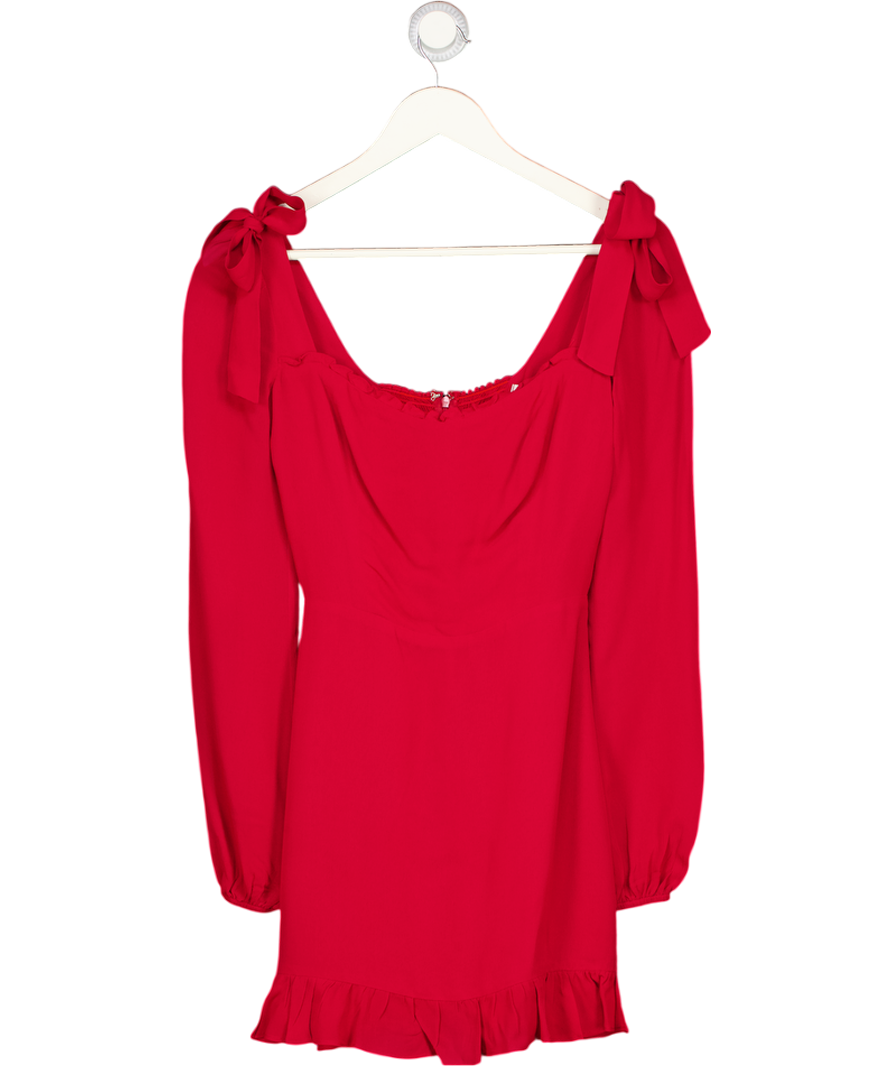 REFORMATION Red Bow Shoulder Long Sleeve Mini Dress Sz0 UK 4