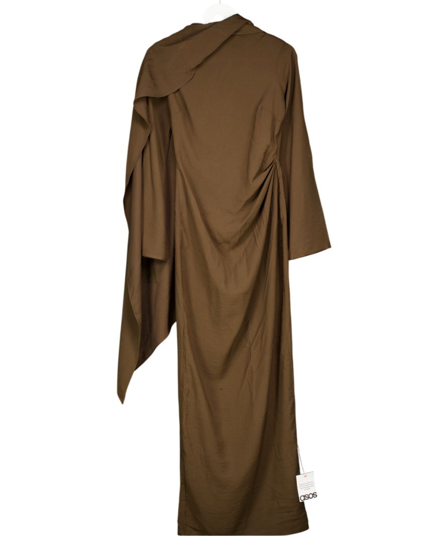 ASOS Brown Long Sleeved Scarf Detail Maxi Dress In Chocolate UK 6