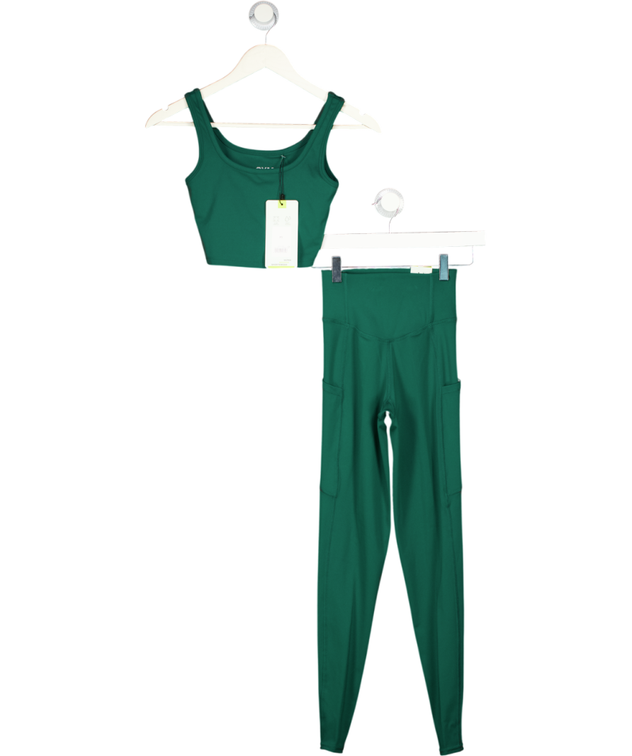Gym Locker Green So Skin Square Neck Crop Top And Leggings Set UK XS