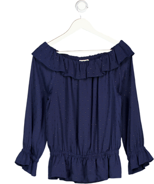 Michael Kors Blue Off The Shoulder Frilled Top UK M
