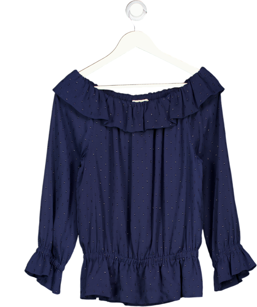 Michael Kors Blue Off The Shoulder Frilled Top UK M