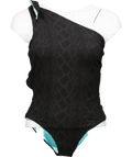 Baiah Swimwear The Martinique - Black Textured Rivulet Jacquard One Shoulder Swimsuit UK S - Reliked