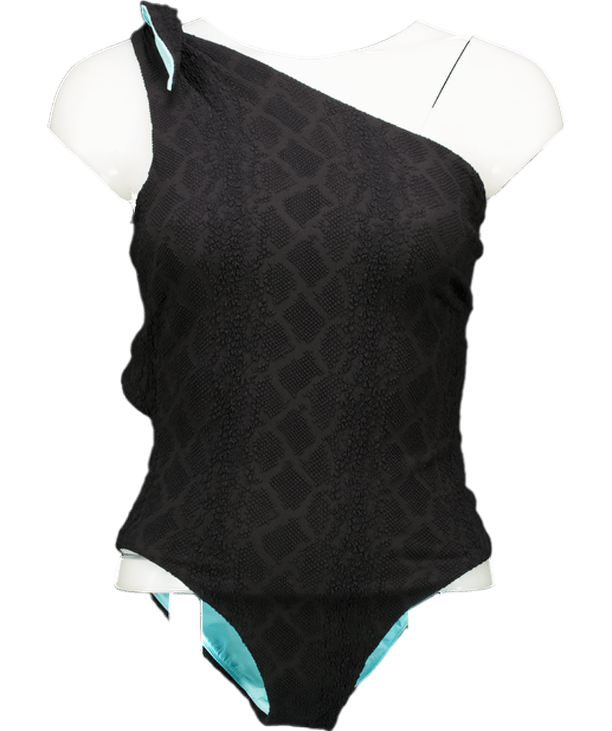 Baiah Swimwear The Martinique - Black Textured Rivulet Jacquard One Shoulder Swimsuit UK S - Reliked