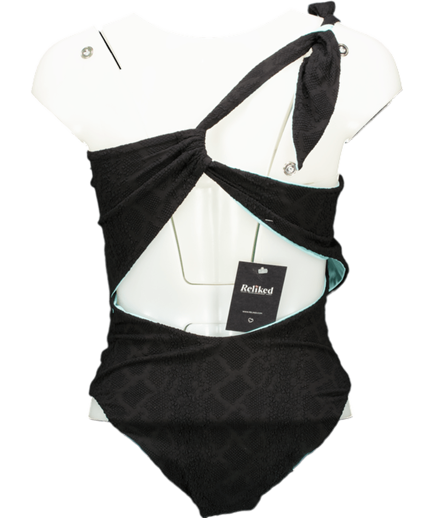 Baiah Swimwear The Martinique - Black Textured Rivulet Jacquard One Shoulder Swimsuit UK S - Reliked
