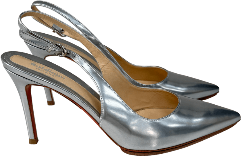 Baldini Metallic Silver Slingback Heels With Protective Soles UK 7 EU 40 👠 - Reliked