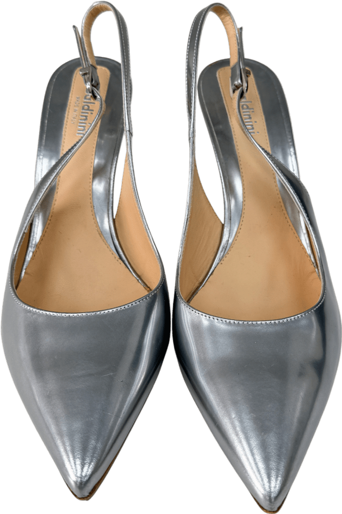 Baldini Metallic Silver Slingback Heels With Protective Soles UK 7 EU 40 👠 - Reliked