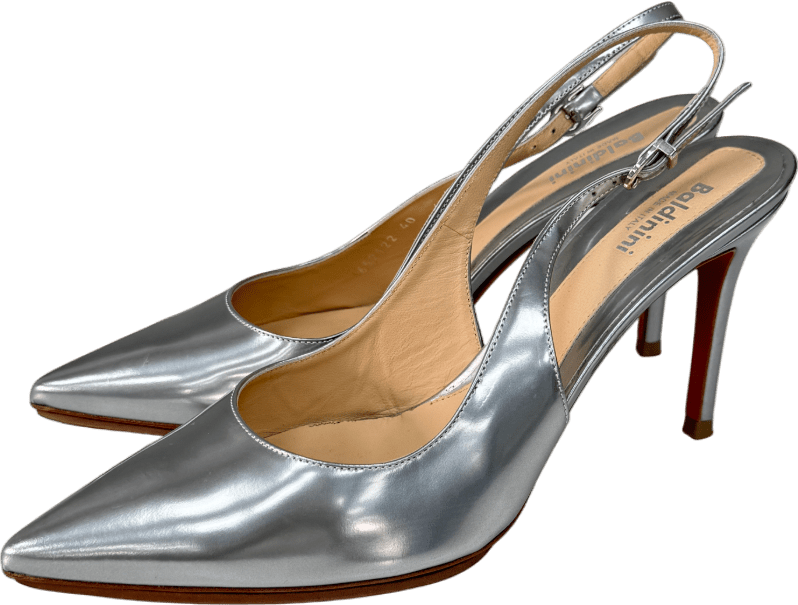 Baldini Metallic Silver Slingback Heels With Protective Soles UK 7 EU 40 👠 - Reliked