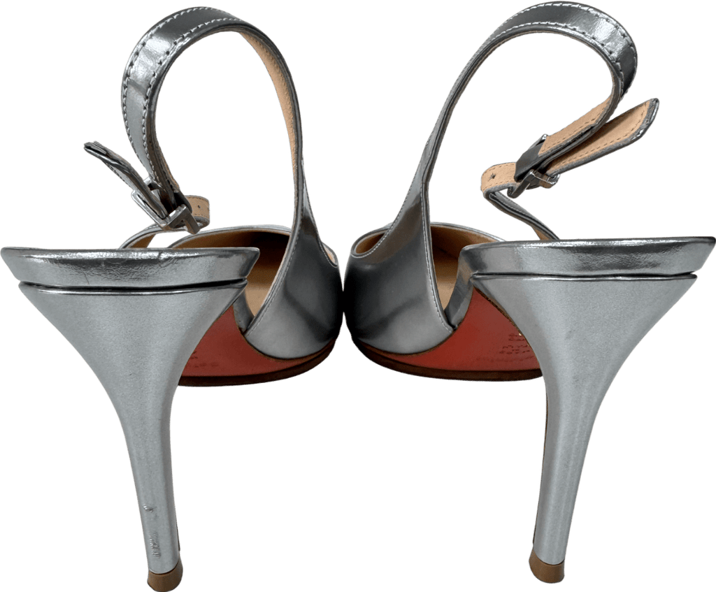 Baldini Metallic Silver Slingback Heels With Protective Soles UK 7 EU 40 👠 - Reliked