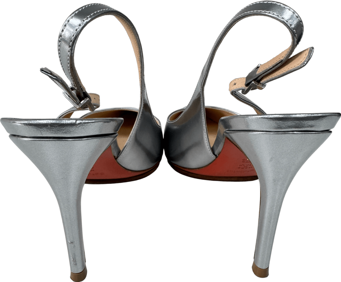 Baldini Metallic Silver Slingback Heels With Protective Soles UK 7 EU 40 👠 - Reliked