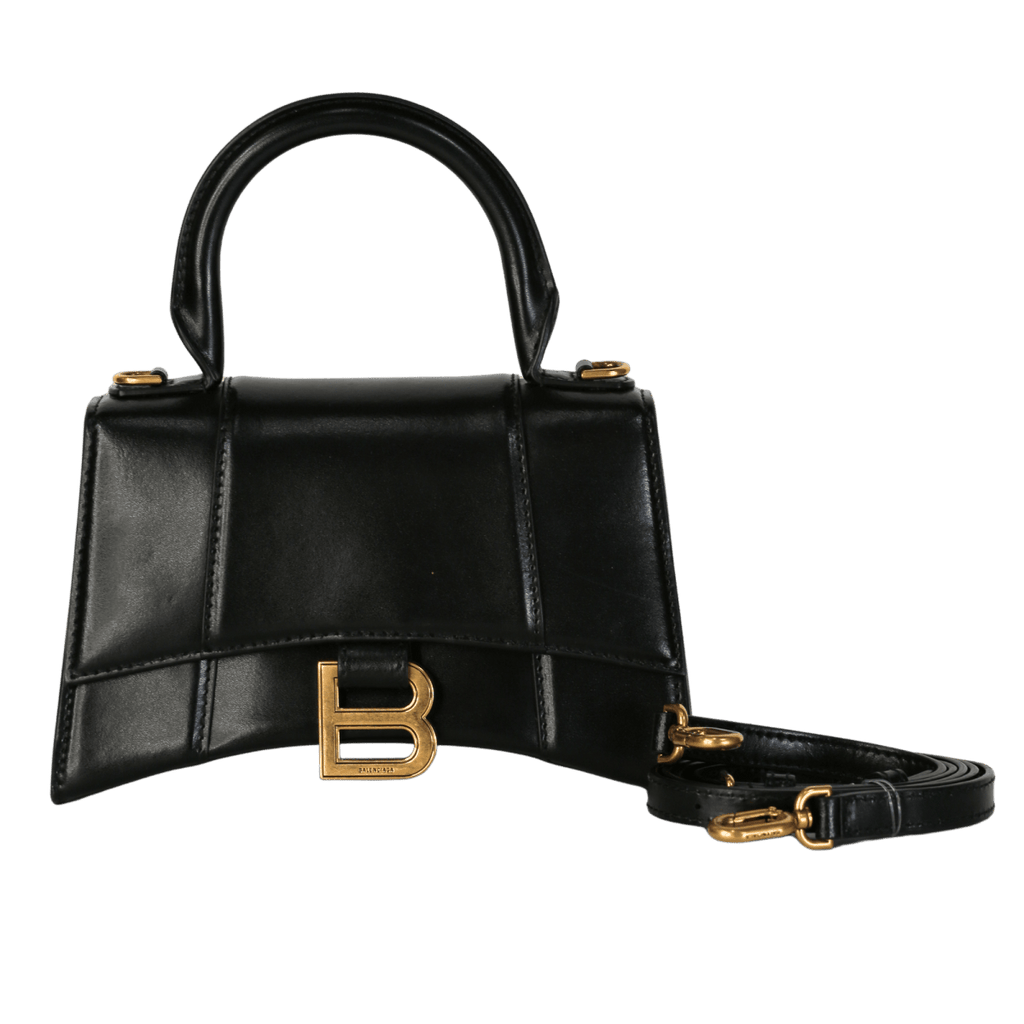 Balenciaga Black smooth leather Hourglass XS Leather Tote with crossbody strap - Reliked