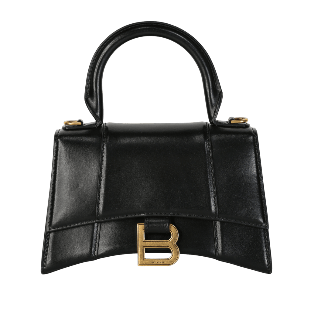 Balenciaga Black smooth leather Hourglass XS Leather Tote with crossbody strap - Reliked