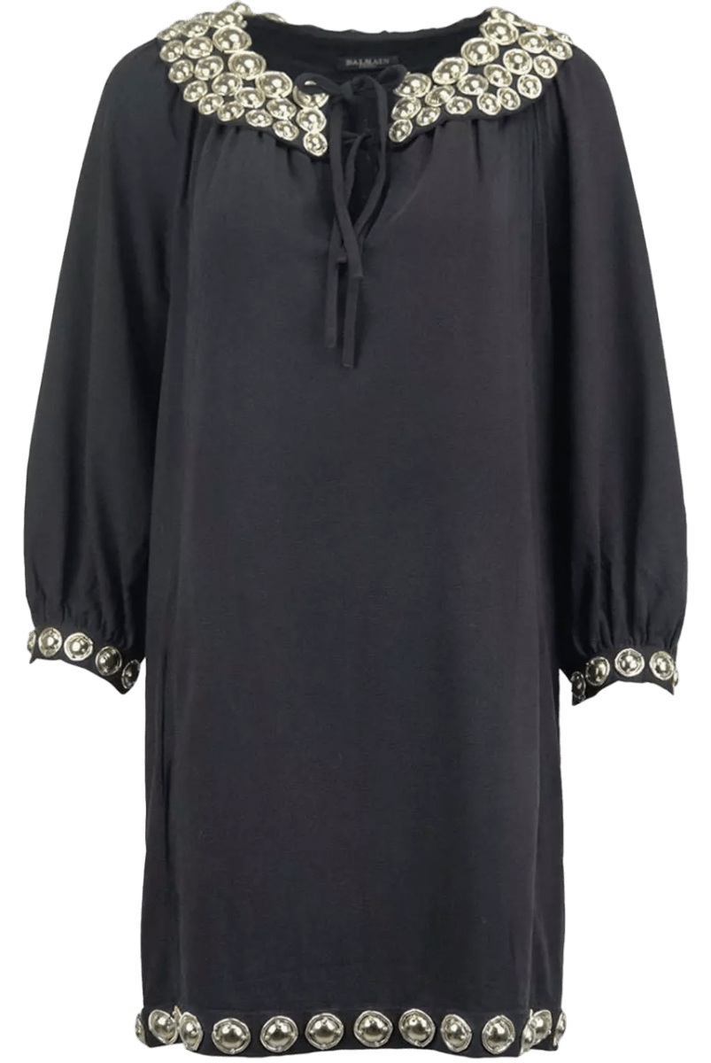 Balmain Black Embellished Silk Long Sleeve Dress UK 12 - Reliked