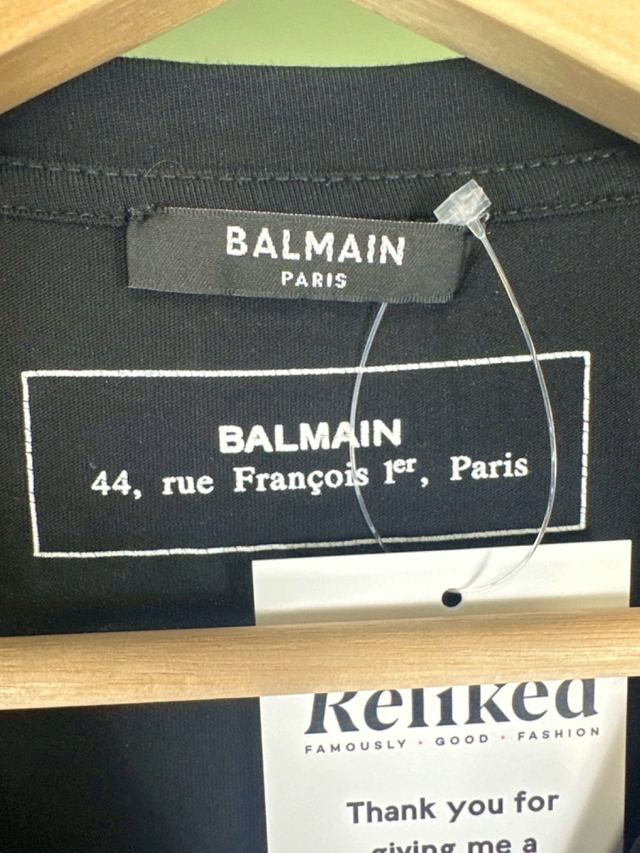 Balmain Black Embossed Logo Sleeve T-Shirt Size UK S - Reliked