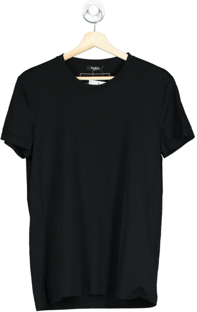 Balmain Black Embossed Logo Sleeve T-Shirt Size UK S - Reliked